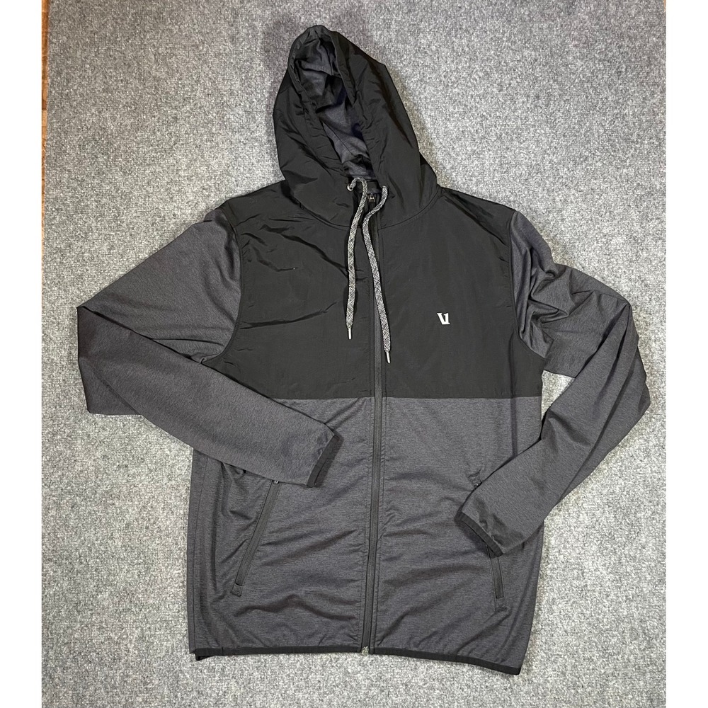 Vuori Sunday Element Hoodie Mens Medium Black Gray Colorblock Performance Jacket